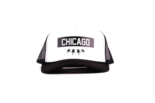 Chicago Block Trucker Hat (White/Black)