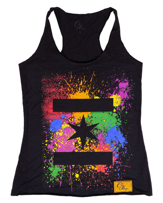 We Are One Star Splatter Tank Top Tee Woman's Cut (Black)